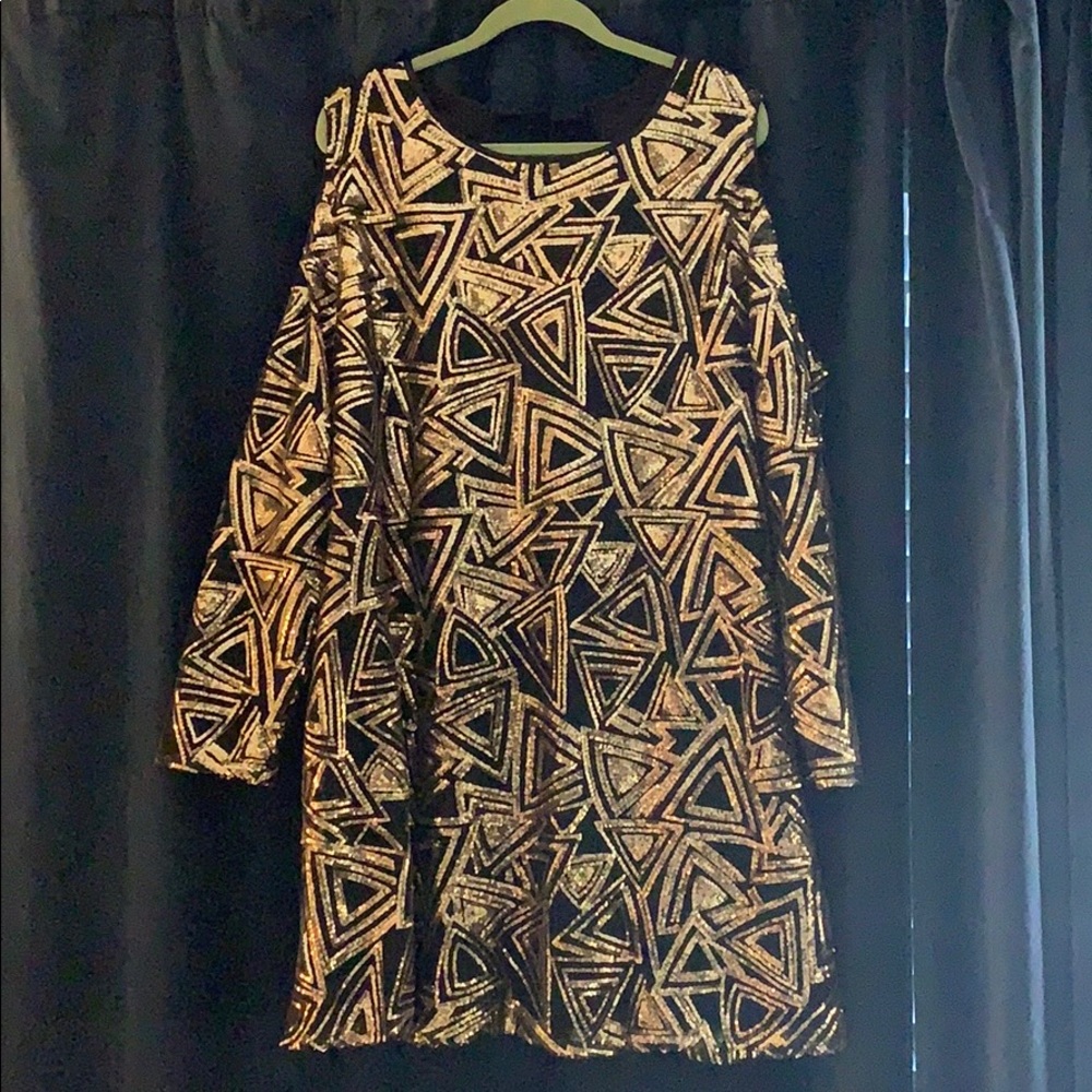 Cold Shoulder Backless Sequined Shift Dress